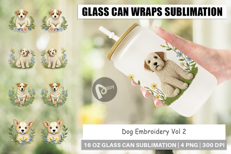 Glass Can Dog Embroidery