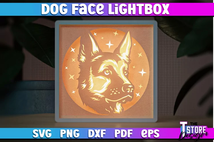 Dog Face Lightbox SVG Design | Paper Cut Design | SVG File