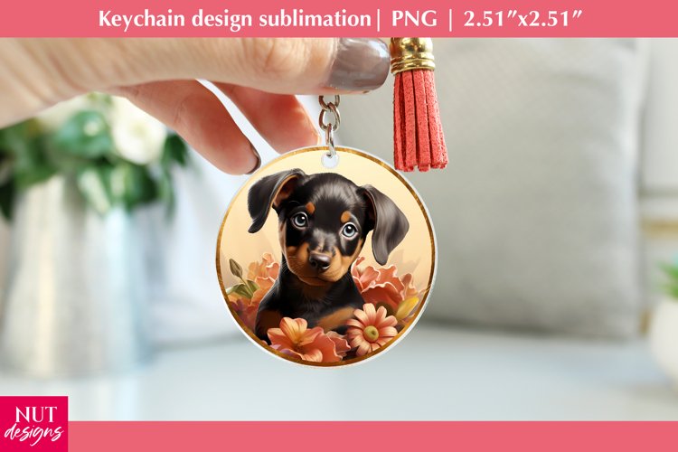 Baby dog keychain PNG Floral Dog Mom keychain sublimation example image 1