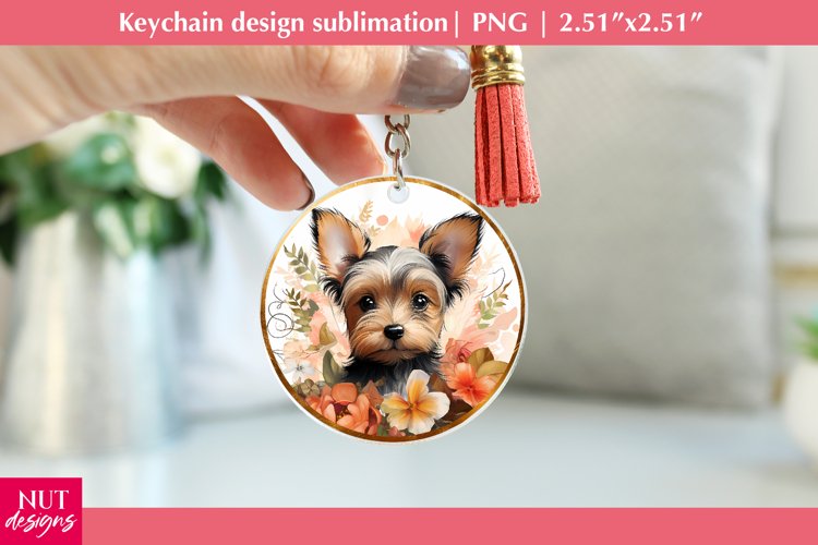Yorkshire terrier dog keychain Dog flower Dog mom keychain