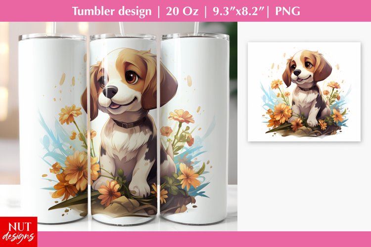 Cute Beagle dog tumbler wrap, Flowers tumbler, Floral dog example image 1