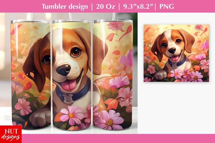 Cute Beagle dog tumbler wrap, Flowers tumbler, Floral dog