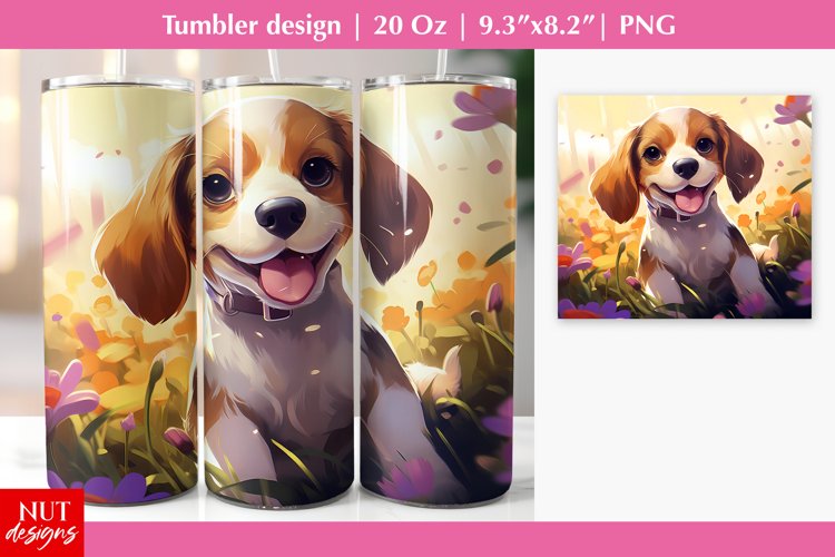 Cute Beagle dog tumbler wrap, Flowers tumbler, dog face