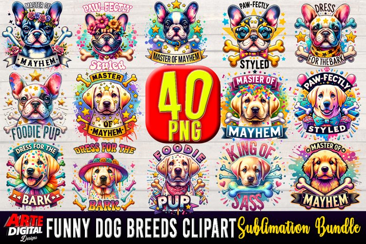 🐶 Cute and Funny Dog Breeds Clipart Bundle