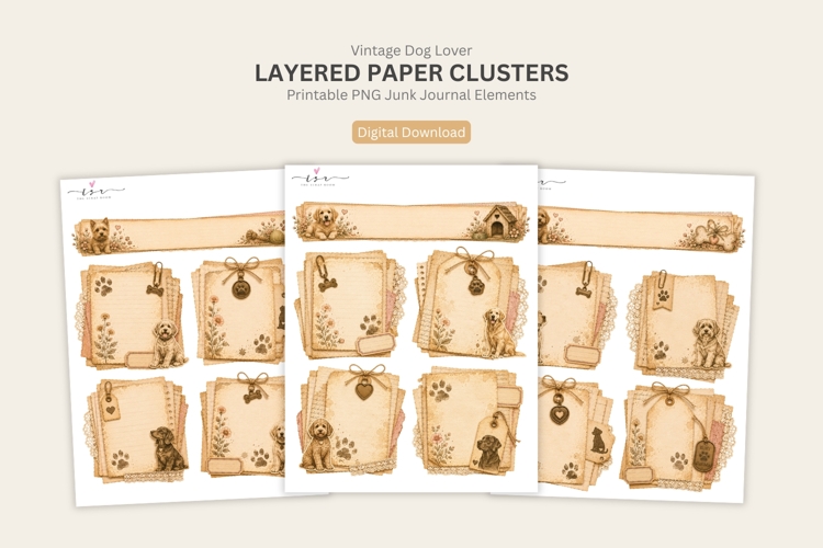 Dog Themed Layered Paper Clusters Printable PNG Junk Journal