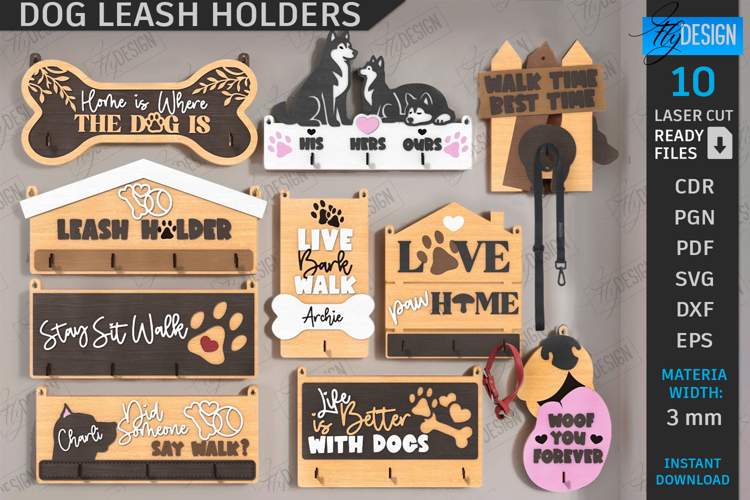 Wall Dog Leash Hooks Laser Cut Bundle|Pets SVG|Leash Hangers