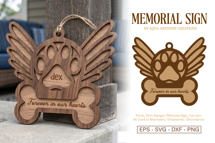 Dog Memorial Forever in Our Hearts Ornament SVG Template