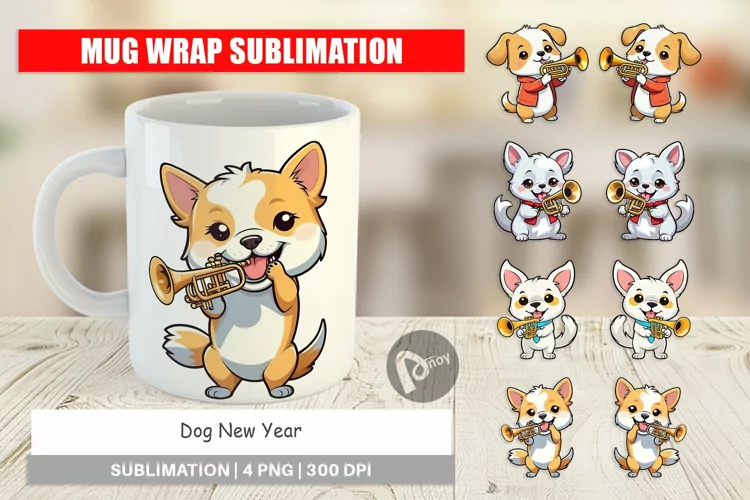 Mug Wrap Design Dog New Year