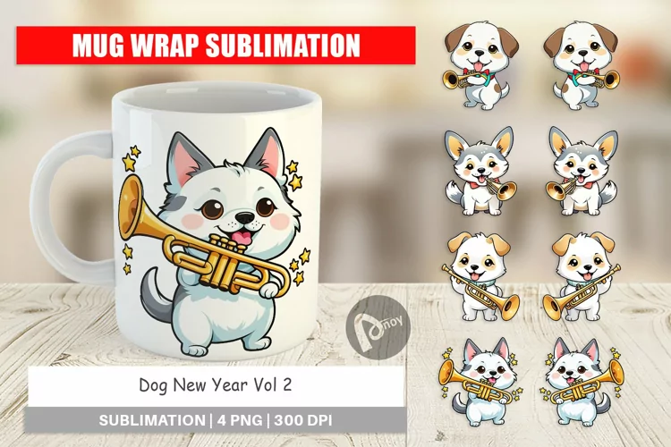 Mug Wrap Design Dog New Year
