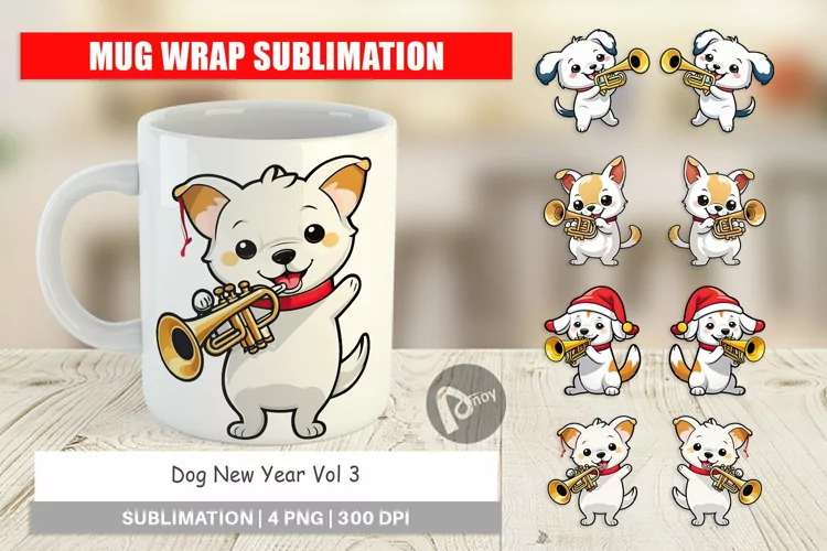 Mug Wrap Design Dog New Year