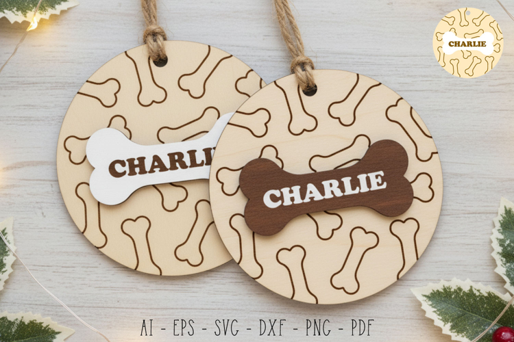 Round Dog Ornament Laser Cut - Christmas Tree Decorations