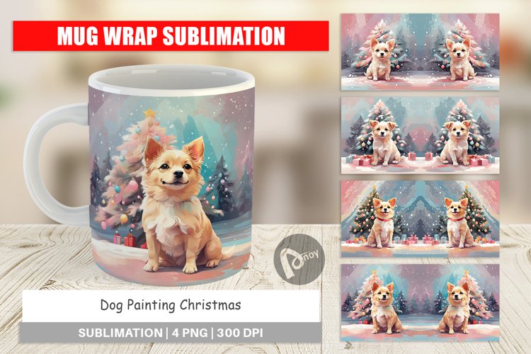 Mug Wrap Design Dog Christmas Painting