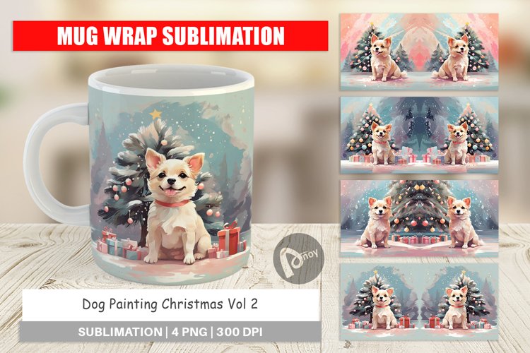 Mug Wrap Design Dog Christmas Painting