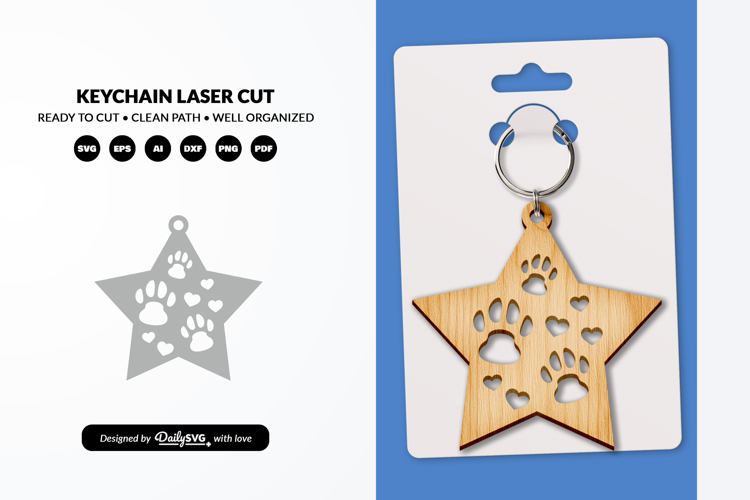 Dog Paw Keychain SVG - Pet Lover Laser Cut File