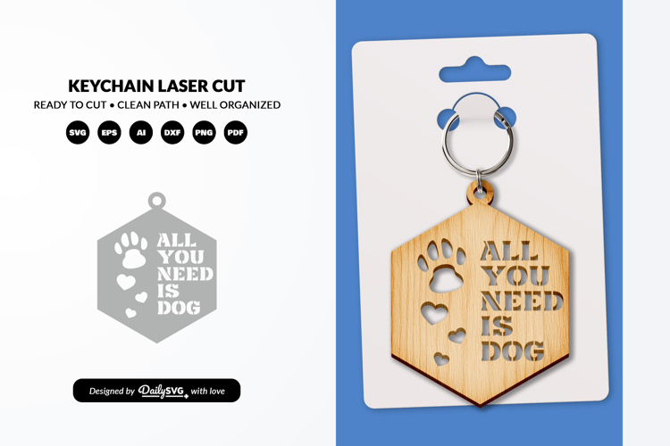 Dog Paw Keychain SVG - Pet Lover Laser Cut File