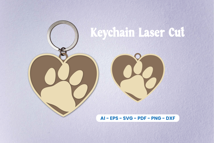 Dog Paw Keychain Laser Cut SVG | Pet Lover Heart Keychain