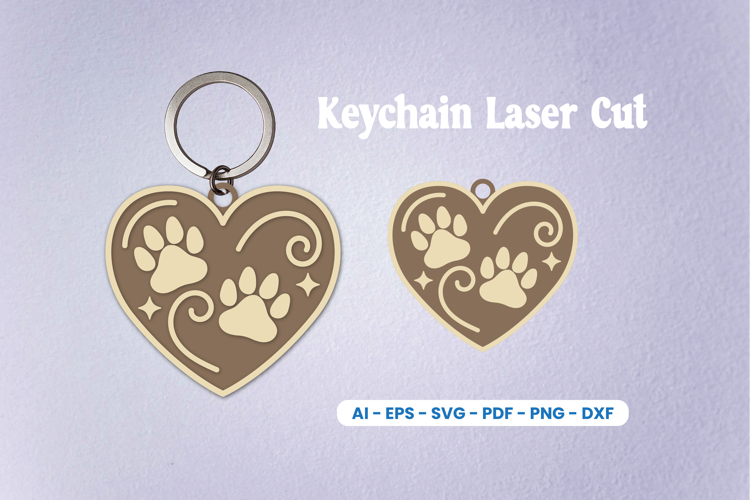 Dog Paw Keychain Laser Cut SVG | Pet Lover Heart Keychain