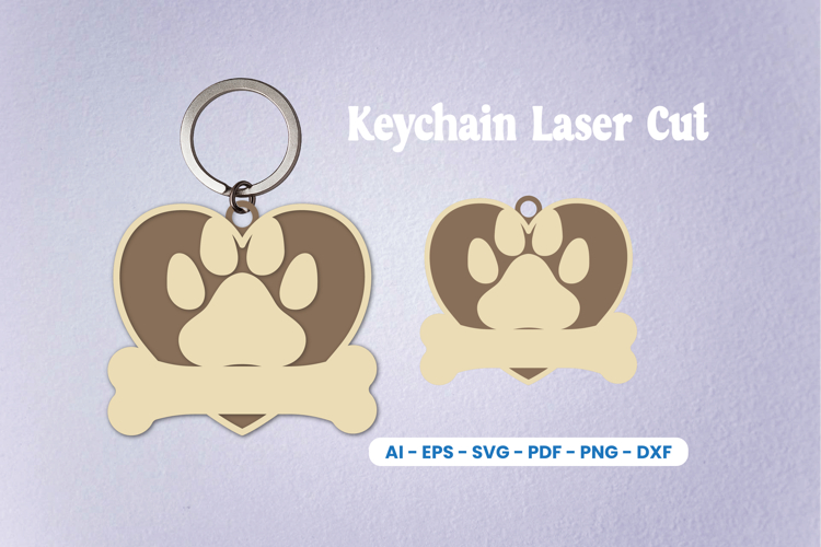 Dog Paw Keychain Laser Cut SVG | Pet Lover Heart Keychain
