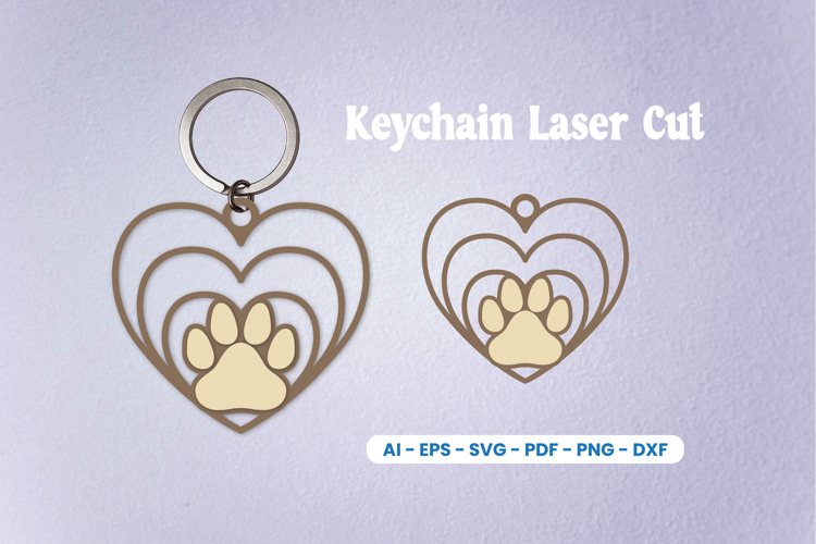 Dog Paw Keychain Laser Cut SVG | Pet Lover Heart Keychain