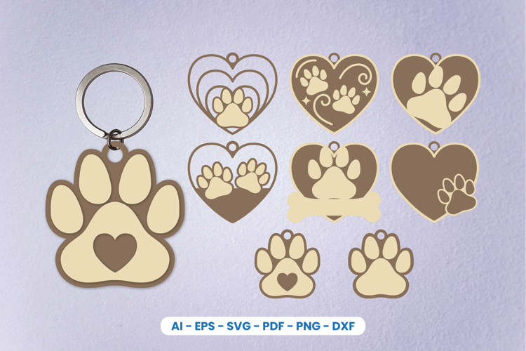 Dog Paw Keychain Laser Cut SVG | Pet Lover Heart Keychain