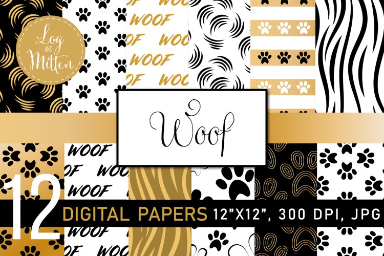Chic Gold Dog Paw Print Digital Paper, Paw Print Paper