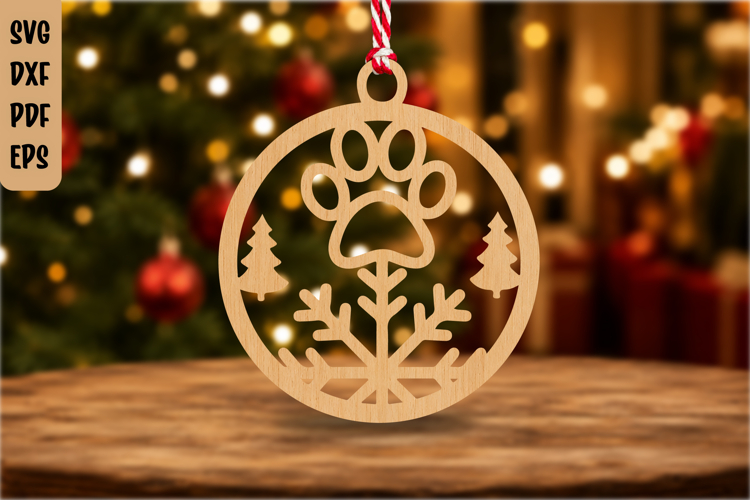 Dog Paw Snowflake Christmas Ornament Laser Cut SVG