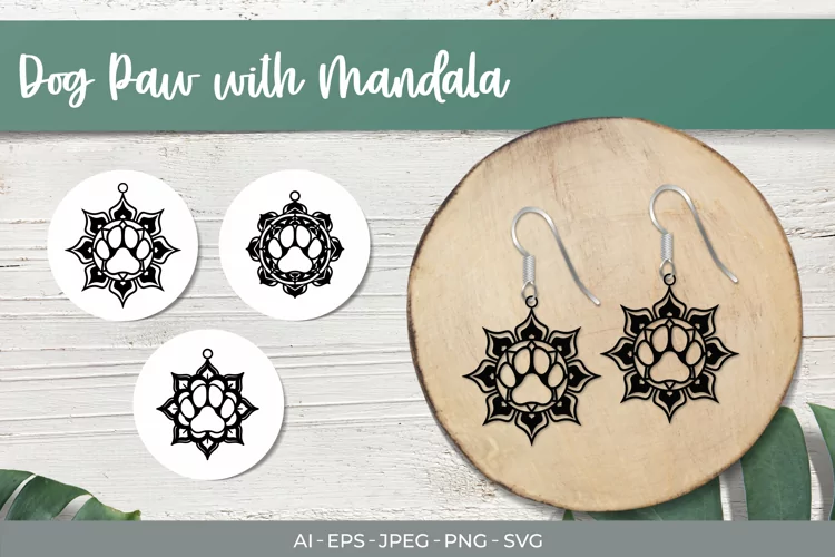 Decorative Dog Paw with Mandala SVG Set