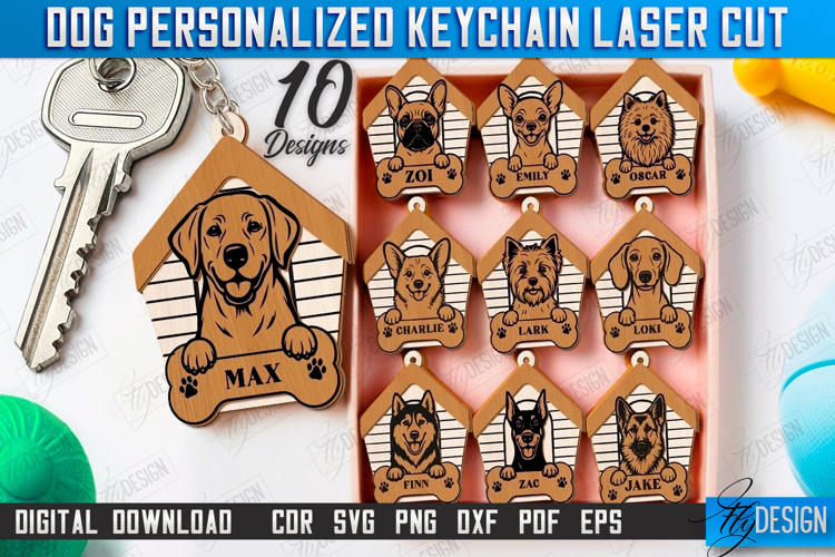 Dog Personalized Keychains Laser Cut Bundle, Dog Tags SVG