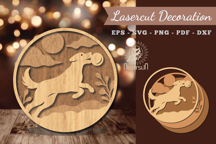 Dog Playing Ball Lasercut Decoration