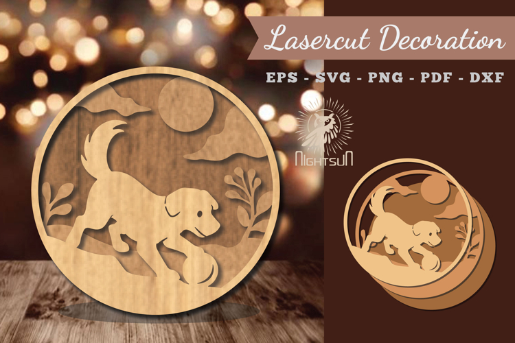 Dog Playing Ball Lasercut Decoration