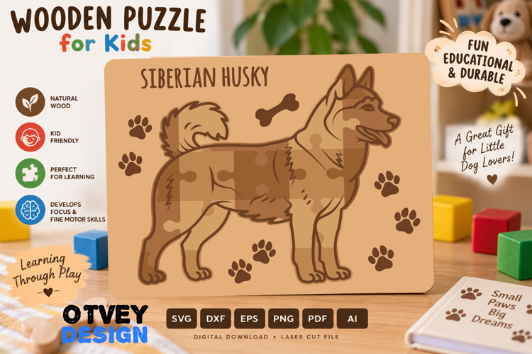 Kids Dog Puzzles SVG Educational Puzzles Laser Cut