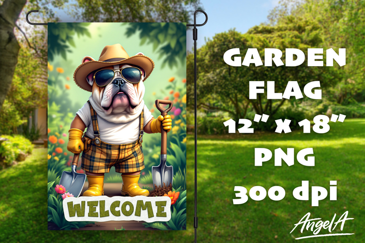 Dog Garden flag sublimation, welcome flag, British bulldog