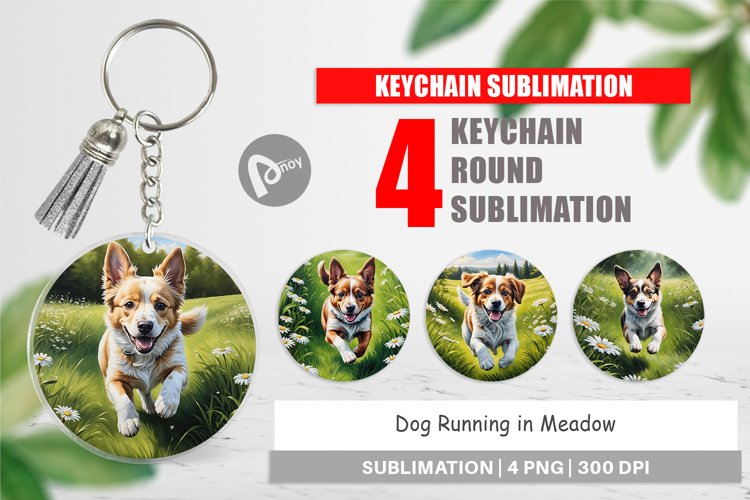 Keychain Dog Running in Meadow