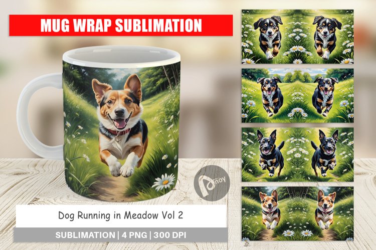 Mug Wrap Design Dog Running in Meadow