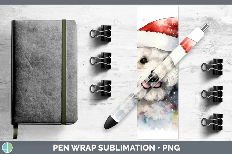 Dog Santa Hat Bichon Frise Pen Wrap Sublimation Epoxy Pen De
