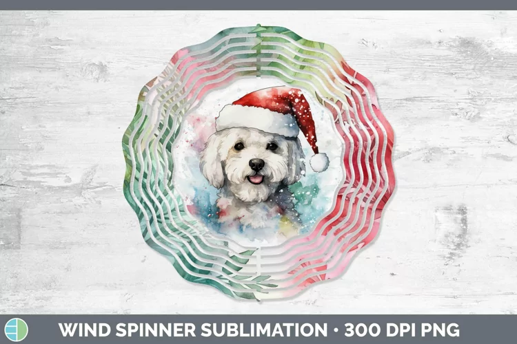 Dog Santa Hat Bichon Frise Wind Spinner Sublimation Spinner