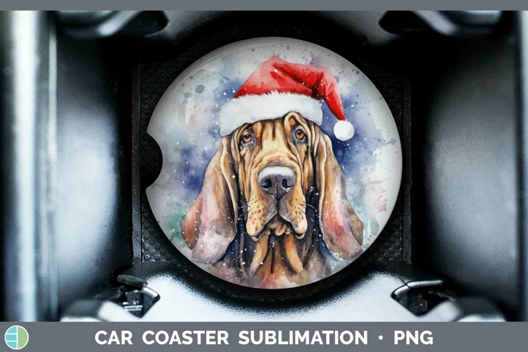 Dog Santa Hat Bloodhound Car Coaster Sublimation Coaster Des