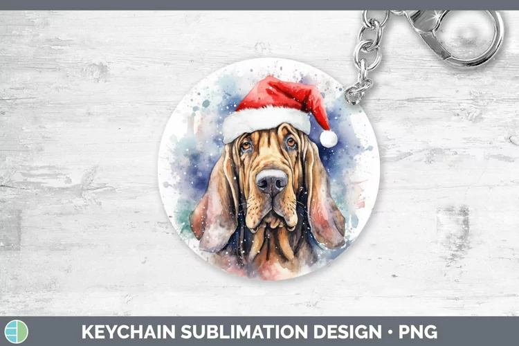 Dog Santa Hat Bloodhound Keychain Sublimation Keyring Design