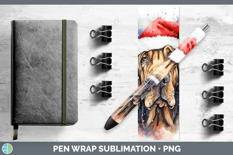 Dog Santa Hat Bloodhound Pen Wrap Sublimation Epoxy Pen Desi