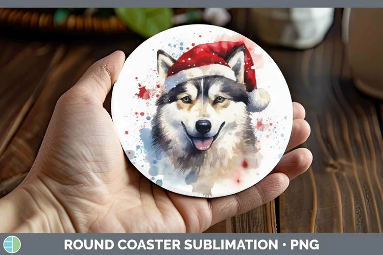 Dog Santa Hat Husky Round Coaster Sublimation Coaster Design