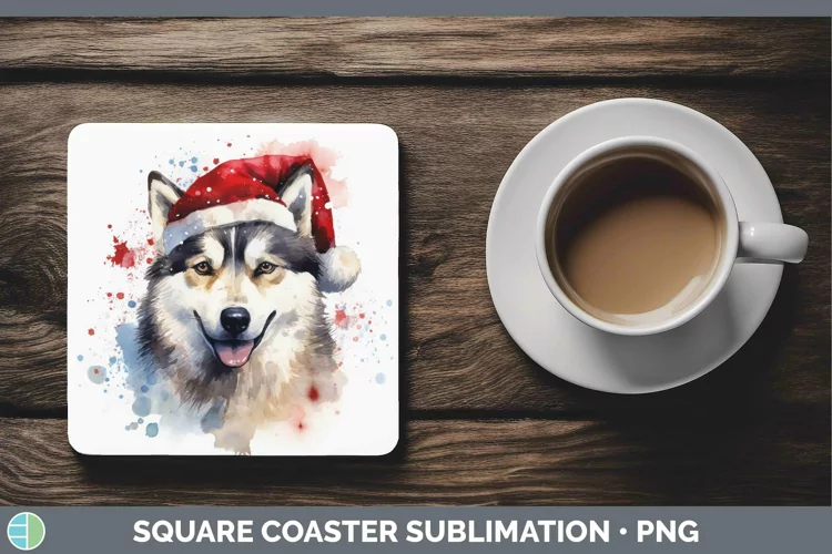 Dog Santa Hat Husky Square Coaster Sublimation Coaster Desig