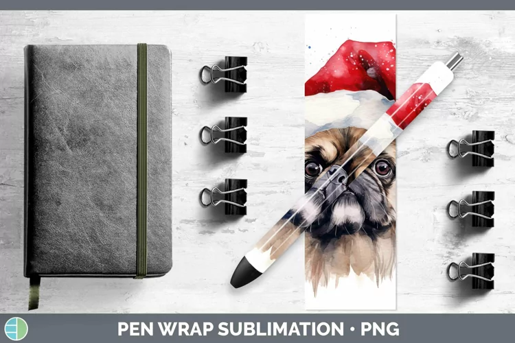 Dog Santa Hat Pekingese Pen Wrap Sublimation Epoxy Pen Desig