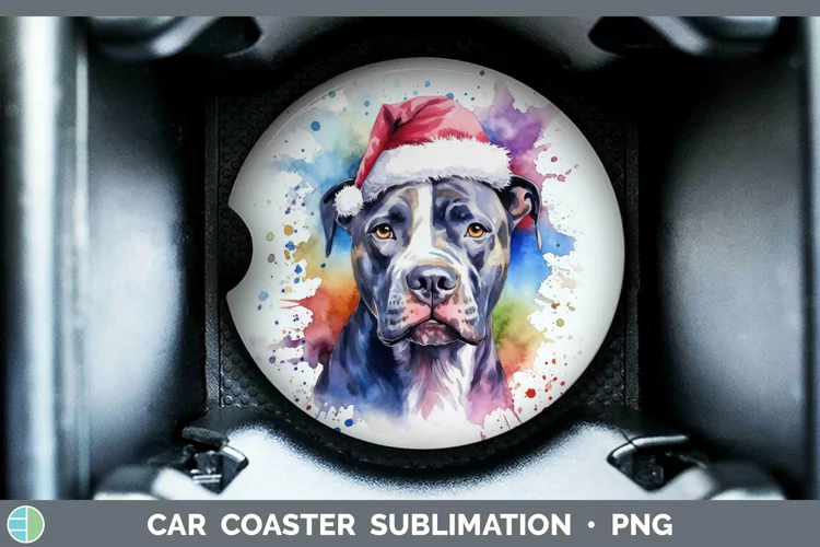 Dog Santa Hat Pit Bull Car Coaster Sublimation Coaster Desig