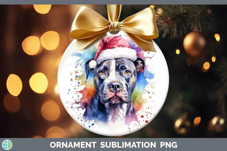 Dog Santa Hat Pit Bull Ornament Sublimation Bauble Designs
