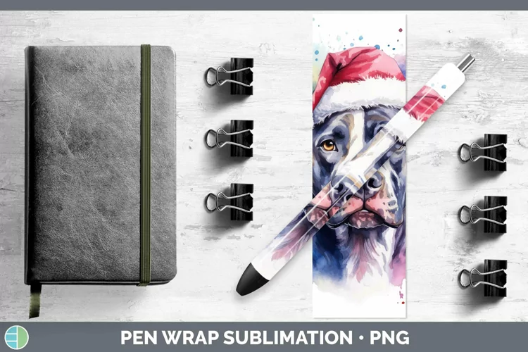 Dog Santa Hat Pit Bull Pen Wrap Sublimation Epoxy Pen Design