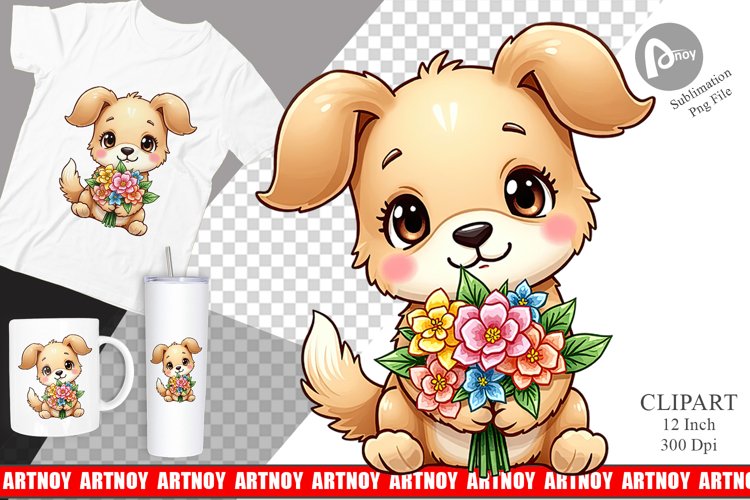 Dog Spring Bouquet Clipart