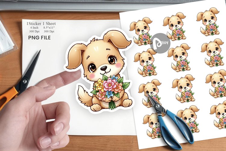 Dog Spring Bouquet Sticker