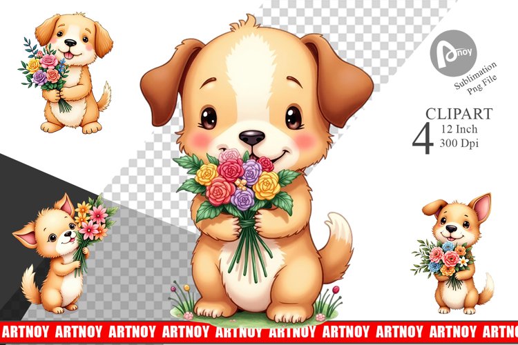 Dog Spring Bouquet Clipart