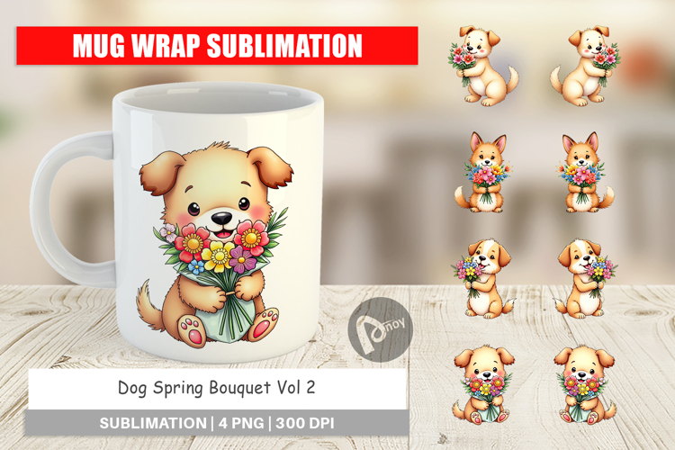 Mug Wrap Dog Spring Bouquet