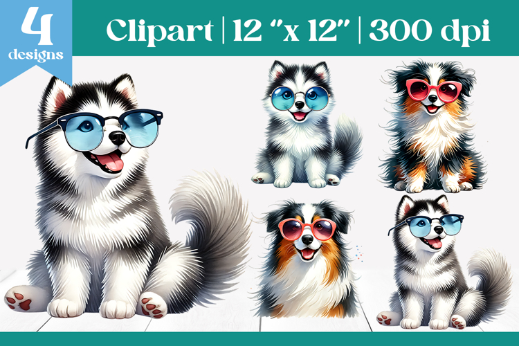 Cute Husky & Australian Shepherd Dog PNG Clipart example image 1